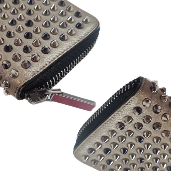 Christian Louboutin Gray Leather Silver Studded Panettone Long Wallet & Box VGUC - Picture 5 of 11